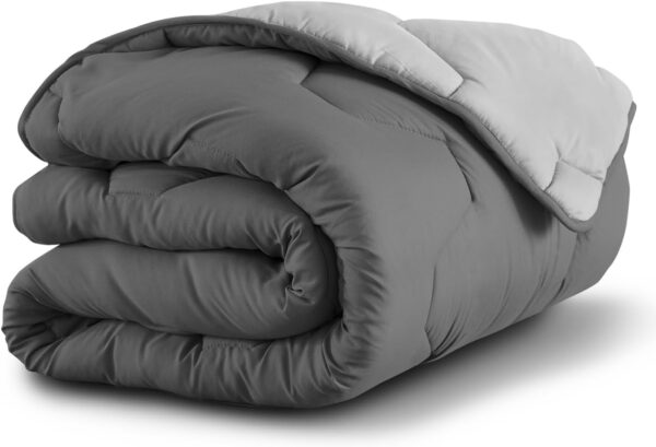 IDMarket - Couette 140x200 CM Abby Bicolore Gris Clair et Gris 300 GR – Image 3