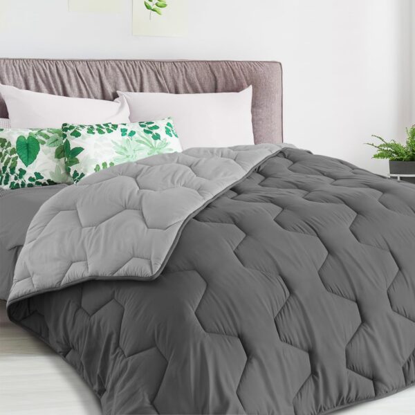 IDMarket - Couette 140x200 CM Abby Bicolore Gris Clair et Gris 300 GR – Image 2
