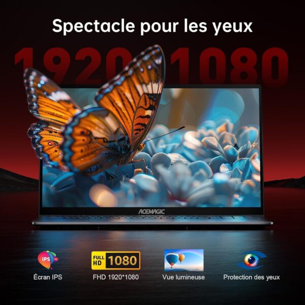 ACEMAGIC 16,1'' Ordinateur Portable AMD avec Boîtier en Métal Ryzen 7 5700U(8C/16T,4,3GHz) Clavier Rétroéclairage PC Portables 16Go Ram Sodimm DDR4x2,512Go M.2 SSD,WiFi 6,BT5.2,Type C – Image 6