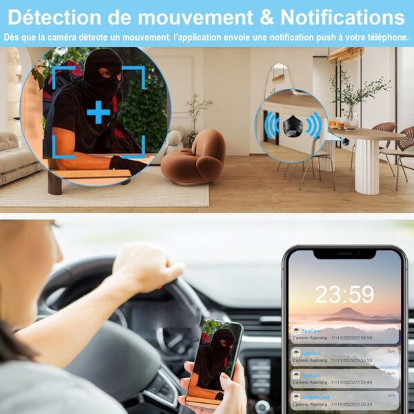 Mini Camera Espion sans Fil Invisible 1080P Caméra de Surveillance WiFi Intérieur/extérieur sans Fil Micro Caméra Espion a Distance Discrete Enregistreur Spy Cam Cachée avec Détection de Mouvement – Image 5