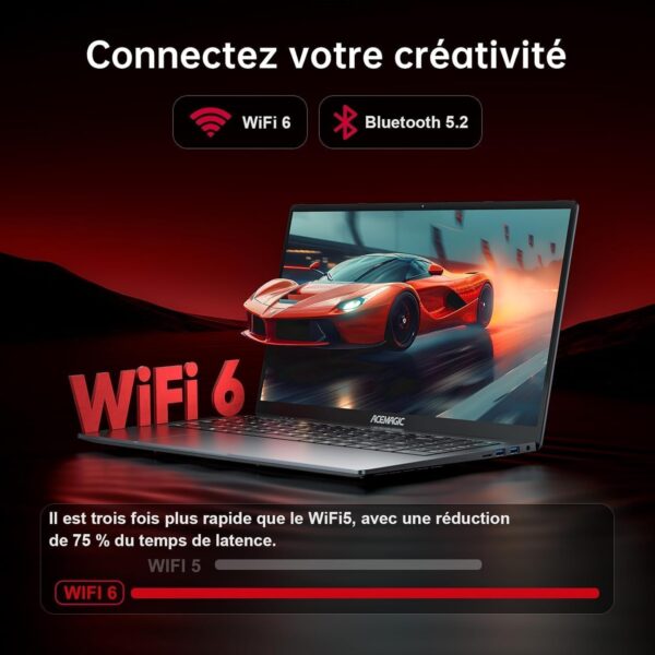ACEMAGIC 16,1'' Ordinateur Portable AMD avec Boîtier en Métal Ryzen 7 5700U(8C/16T,4,3GHz) Clavier Rétroéclairage PC Portables 16Go Ram Sodimm DDR4x2,512Go M.2 SSD,WiFi 6,BT5.2,Type C – Image 3
